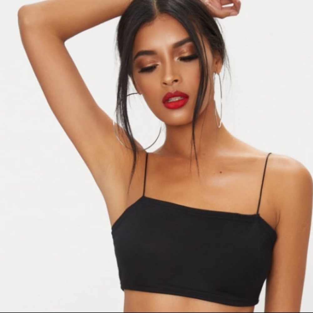 PLT Black Crepe Spaghetti Strappy Bandeau Crop Top - Picture 3 of 3